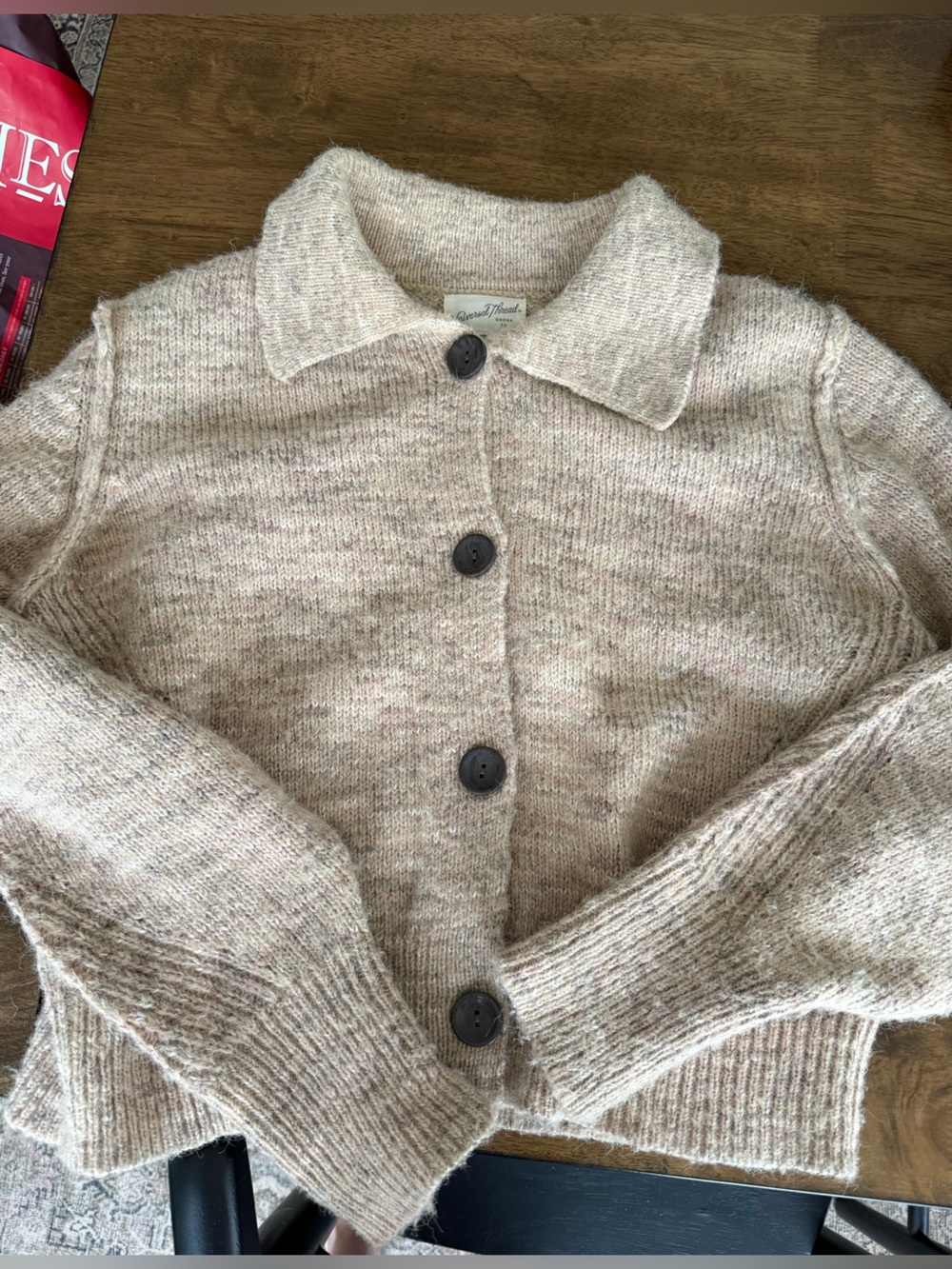 Universal Thread Cream Button-Front Knit Cardigan